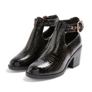 TOPSHOP Bianca Ankle Buckle Boot Black Croc Size 9.5